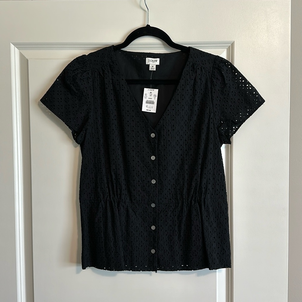 J. Crew Black Eyelet Blouse